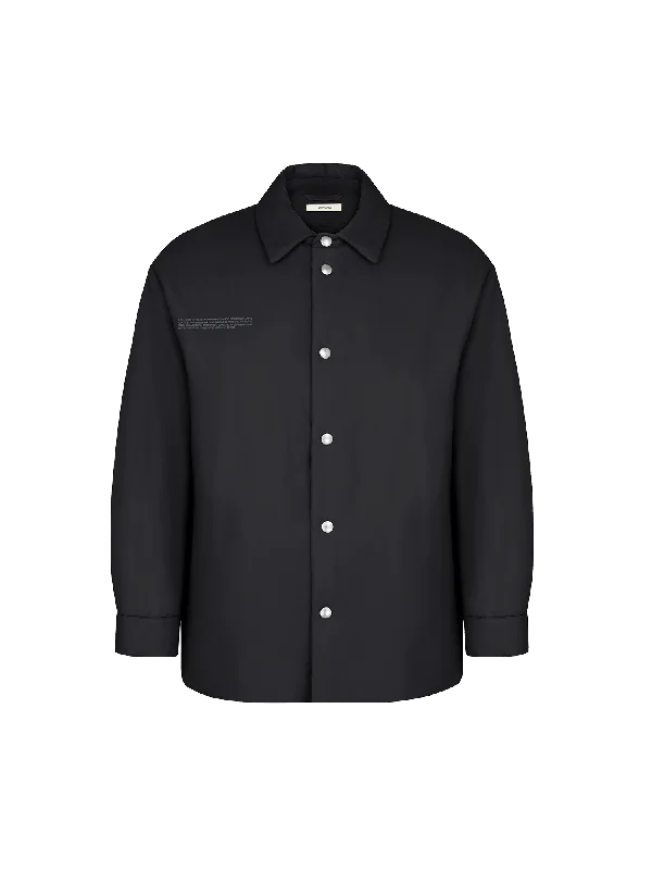 Men coats with a water - resistant finish for light rain and splashes Mens Flower-Warmth Padded Overshirt—Black Men coats with a water - resistant finish for light rain and splashes Mens Flower-Warmth Padded Overshirt—Black