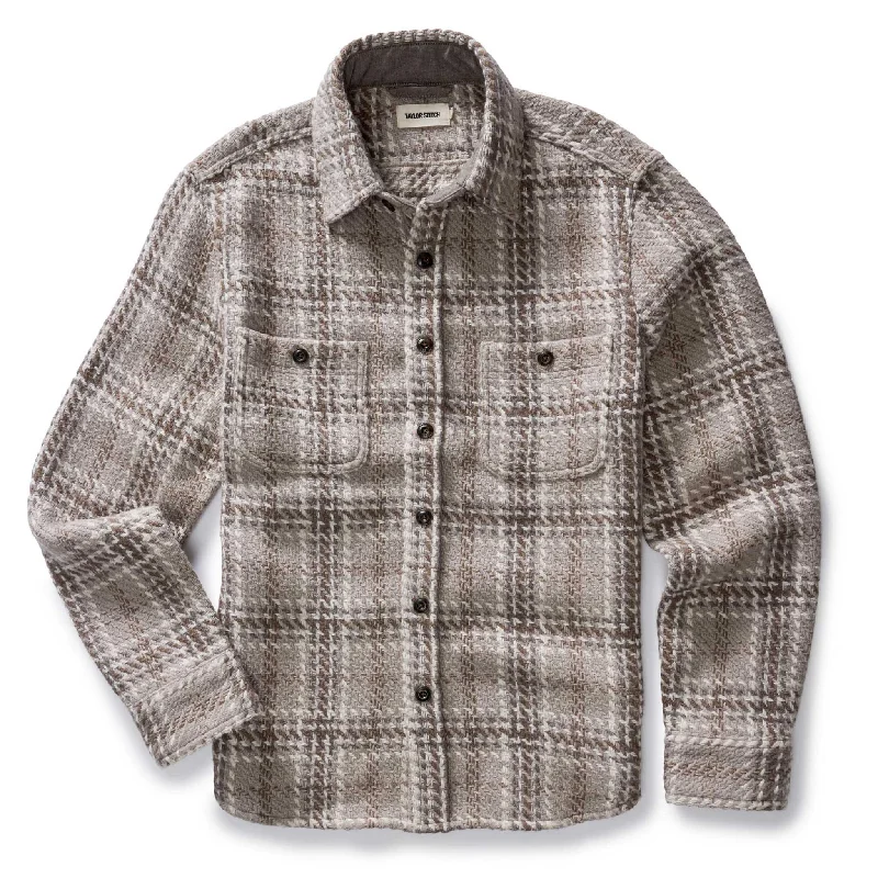 Men coats made from recycled materials for an eco - friendly choice The Cutter Overshirt in Grey Plaid