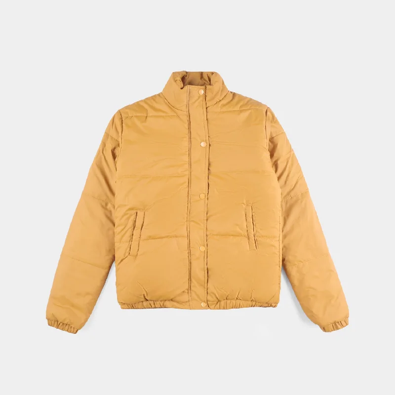 Men coats with a water - resistant finish for light rain and splashes Teens Unisex Mix taffeta Mock Neck Puffer Jacket-D.Mustard Men coats with a water - resistant finish for light rain and splashes Teens Unisex Mix taffeta Mock Neck Puffer Jacket-D.Mustard