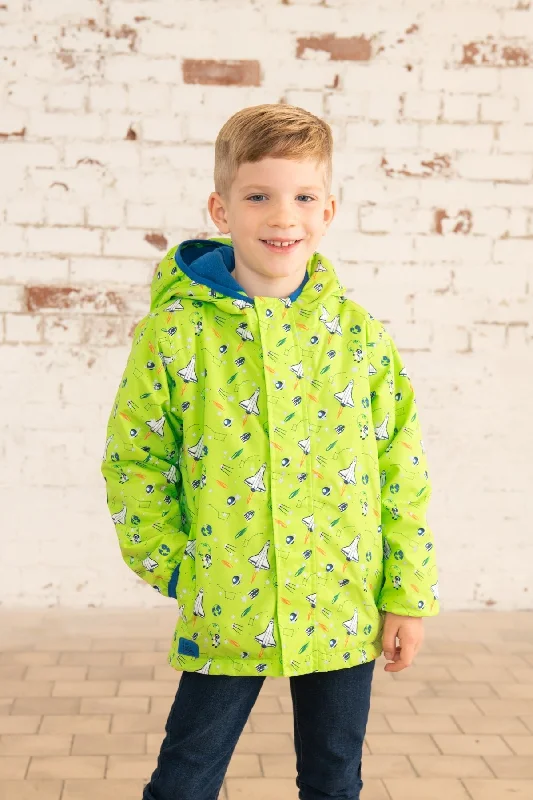 Men coats with a water - resistant finish for light rain and splashes Finlay Coat - Lime Space Print Men coats with a water - resistant finish for light rain and splashes Finlay Coat - Lime Space Print
