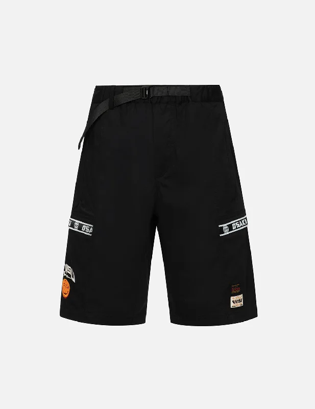 Kamon and Logo Embroidery Belted Cargo Shorts