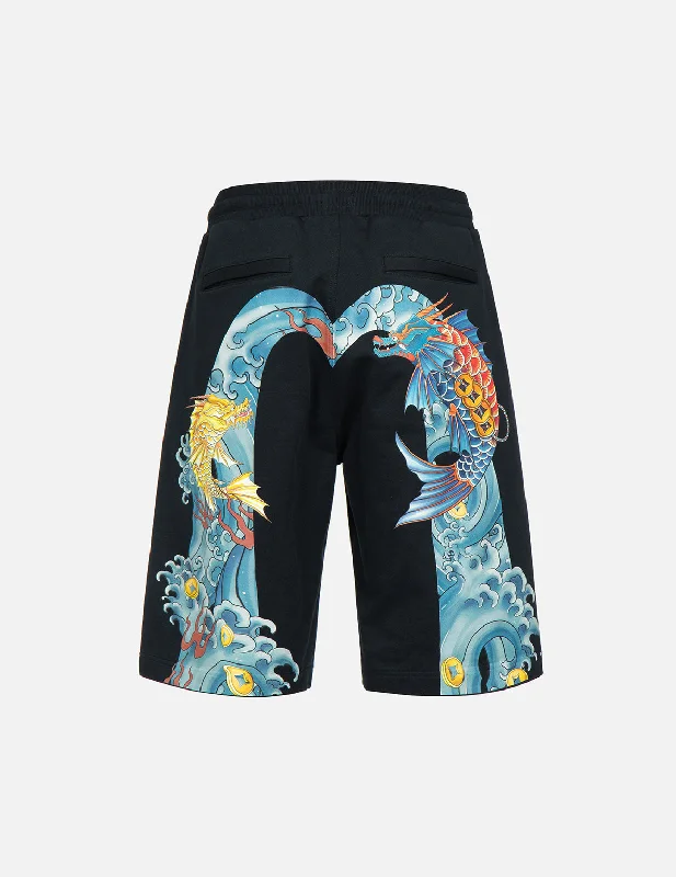 Koi-Dragon Daicock Print Sweat Shorts