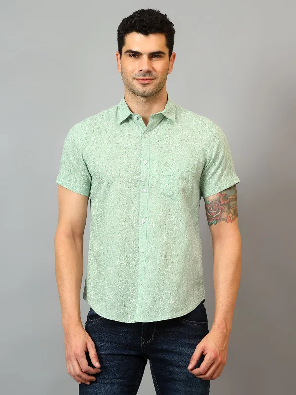 Men's Green Casual Abstract Print Half sleeve Shirt