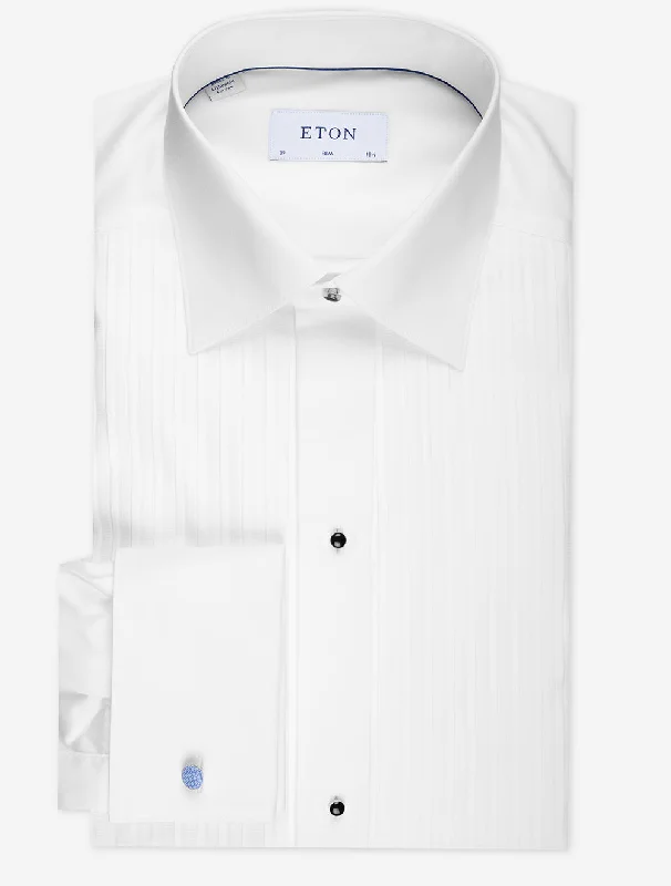 White Plisse Tuxedo Slim Fit Shirt