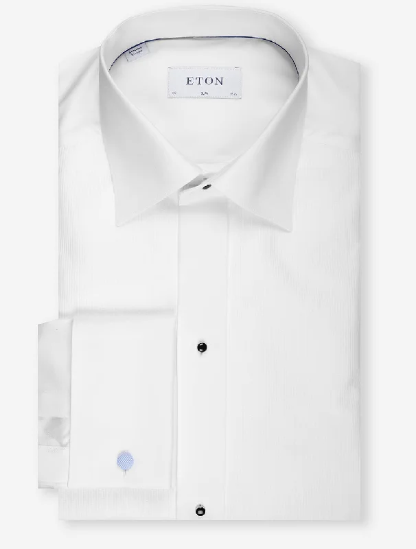 Fine Plisse Bib Slim Dress Shirt White