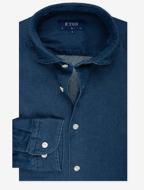 Stretch Denim Slim Shirt Navy