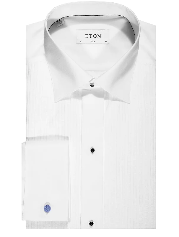 Slim Fit Pleated Dress Shirt White