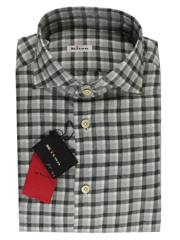 Kiton Shirt Gray White Black Check 41 - 16 SALE