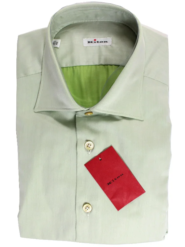 Kiton Dress Shirt Light Green Spread Collar 39 - 15 1/2 REDUCED - SALE