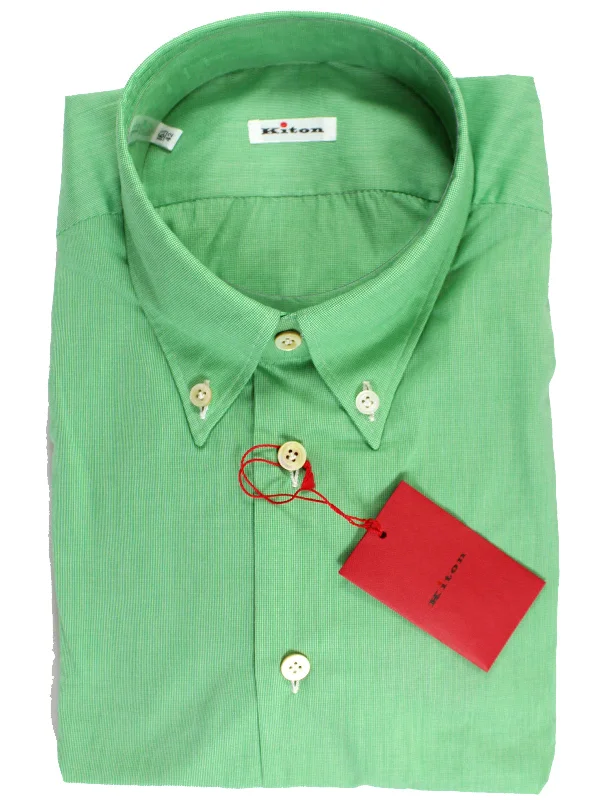 Kiton Shirt Royal Green Solid Button Down Collar 42 - 16 1/2 SALE