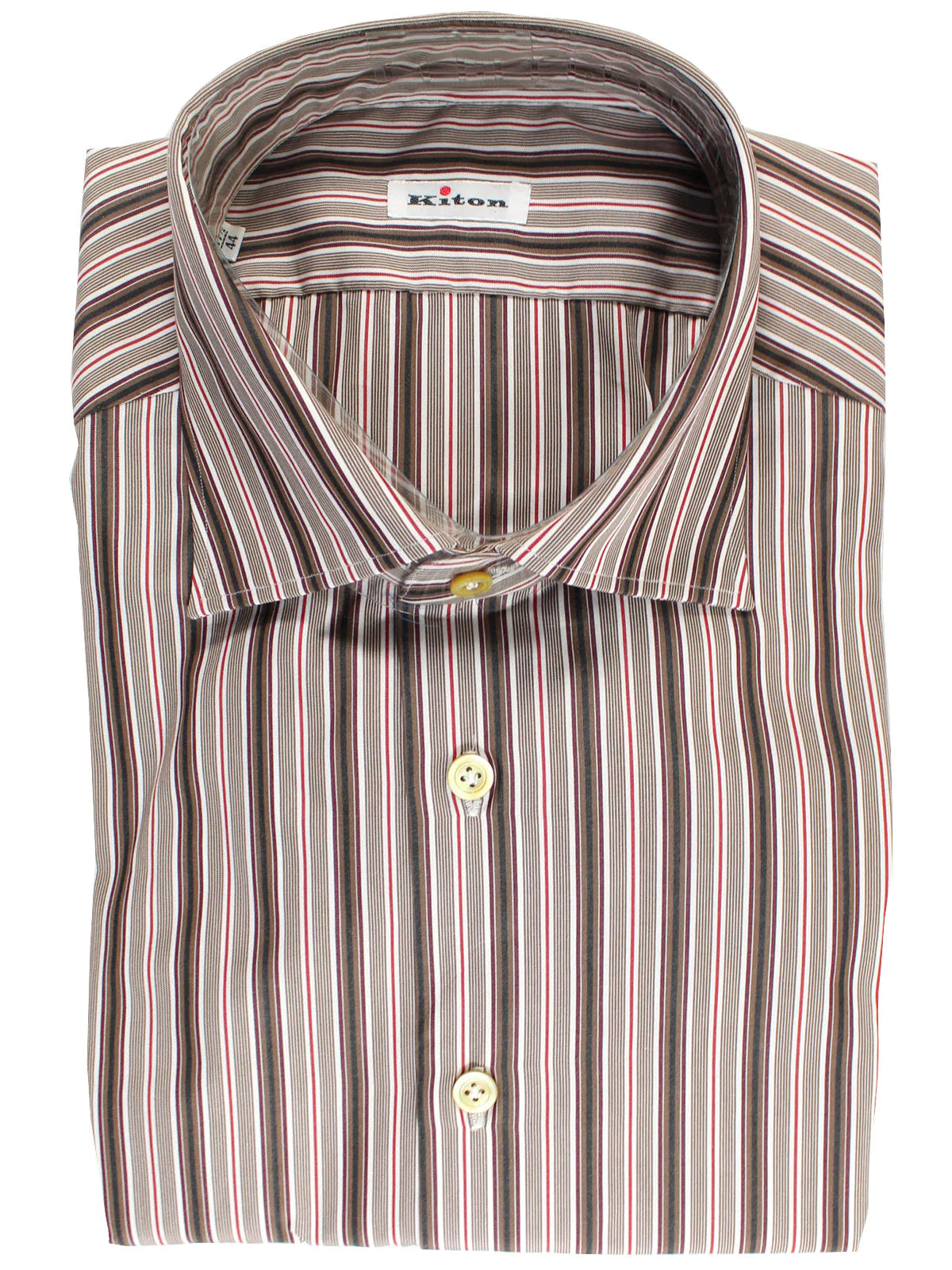 Kiton Shirt White Brown Red Stripes 44 - 17 1/2 SALE