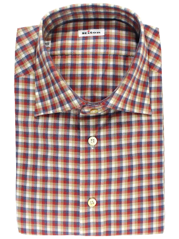 Kiton Shirt Dark Red Multi Check 45 - 18 SALE