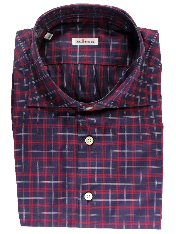 Kiton Sport Shirt Plum Dark Red Plaid XXL / 43 -17 SALE