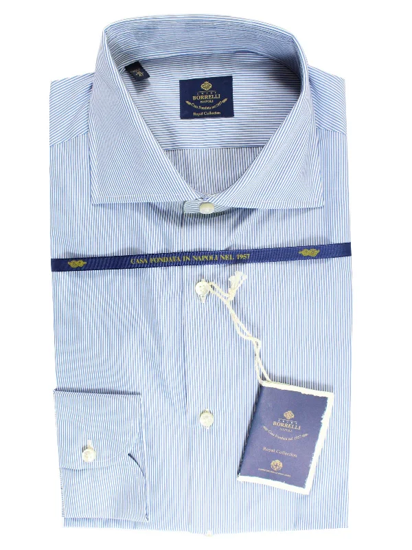 Luigi Borrelli Dress Shirt ROYAL COLLECTION Classic White Navy Stripes 43 - 17