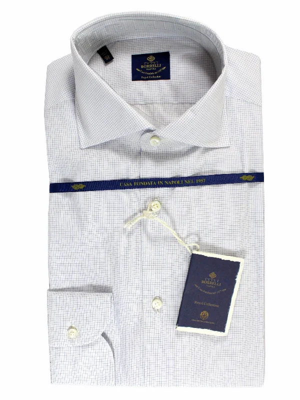 Luigi Borrelli Dress Shirt ROYAL COLLECTION White Navy Grid 40 - 15 3/4