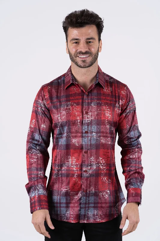 Mens Modern Fit Stretch Foiled Shirt - Red