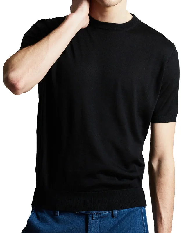 Black Roundneck Short Sleeve Sweater