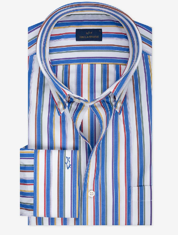 Striped Soft Touch Cotton Shirt Blue