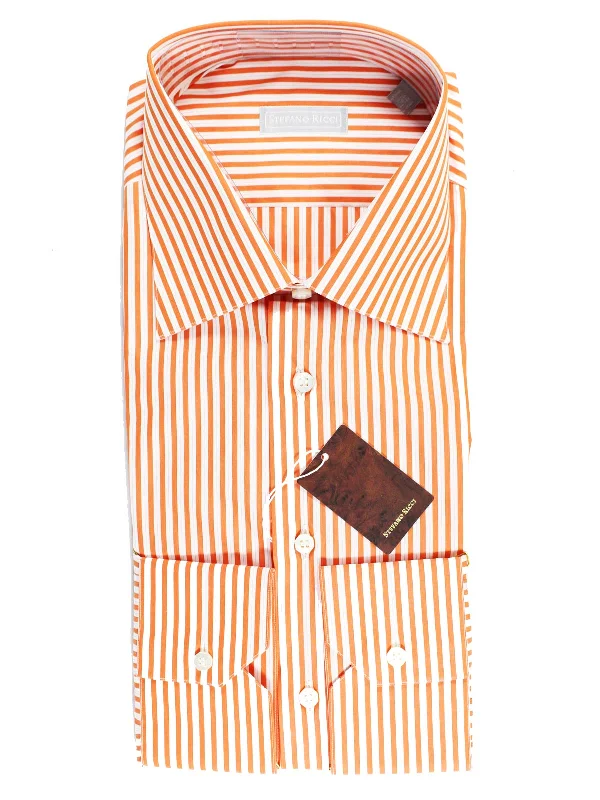 Stefano Ricci Dress Shirt White Orange Stripes 45 - 17 3/4