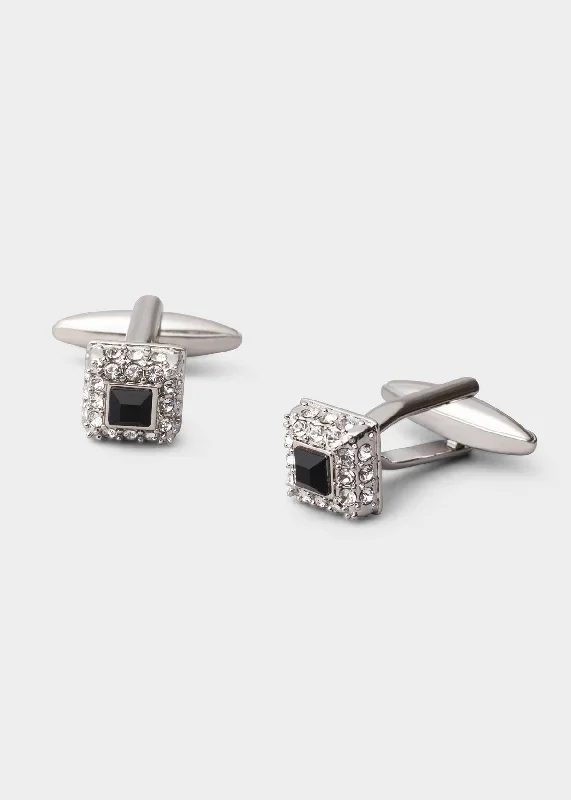 Diamond Studded Onyx Square Cufflinks