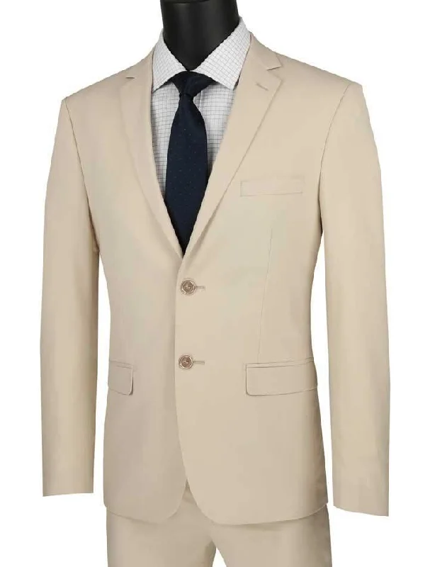 Ultra Slim Fit Stretch 2 Piece Suit Color Beige