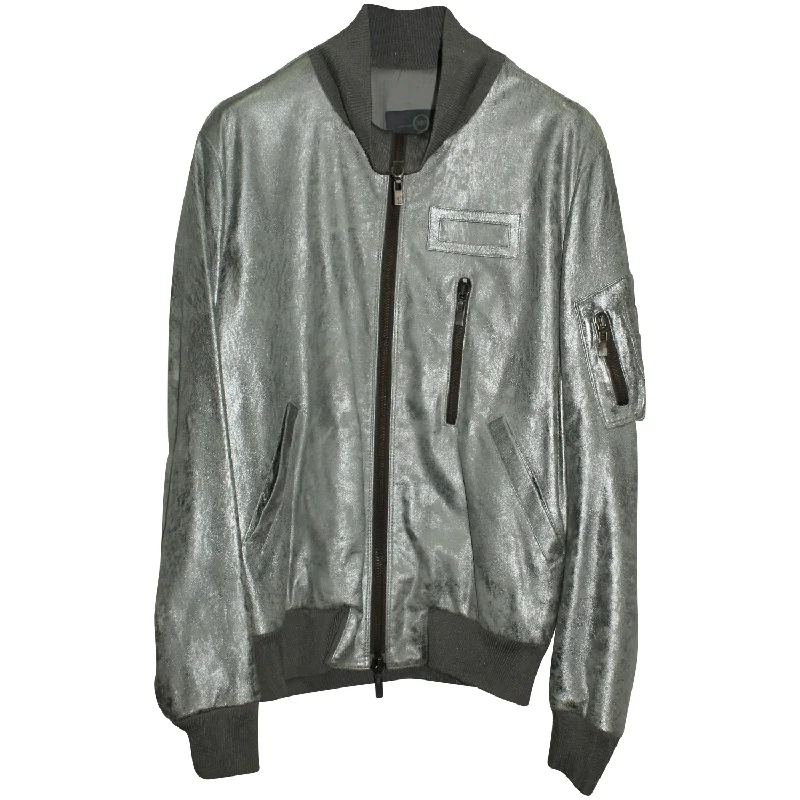 McQ by Alexander McQueen Bomber Jacket in Silver Leather