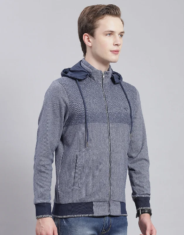 Men Navy Blue Solid Hooded Full Sleeve Sweatshirt