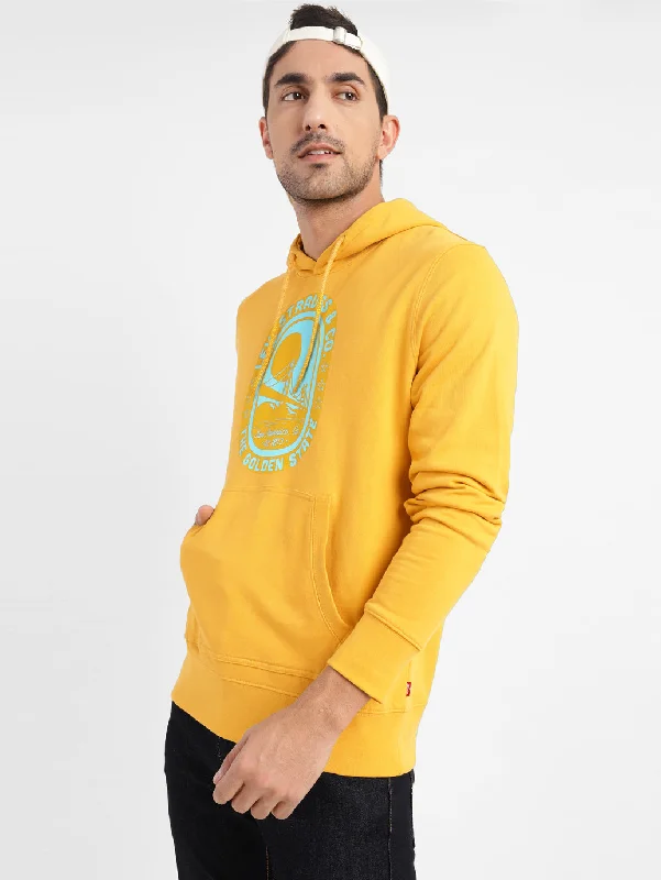 Men's Graphic Print Hooded Sweatshirt Yellow