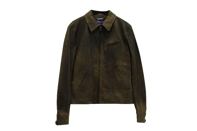 Ralph Lauren Zipped Jacket in Brown Leather