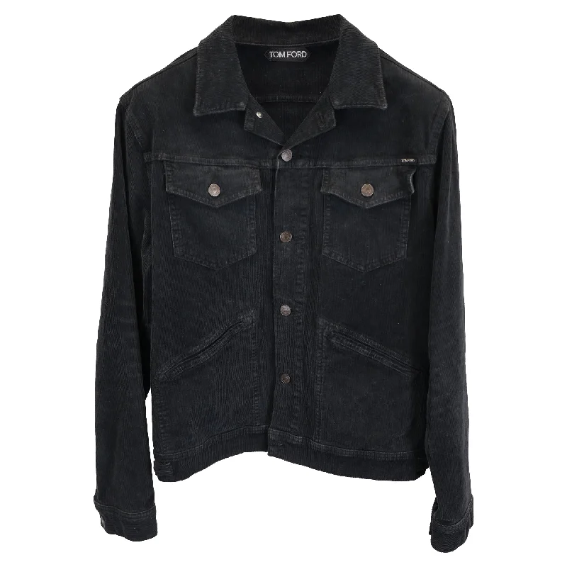 Tom Ford Four Pockets Buttoned Trucker Jacket in Black Corduroy