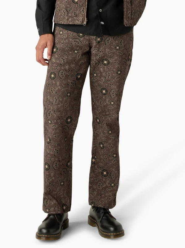 Men's Floral Printed Jeans,Brown