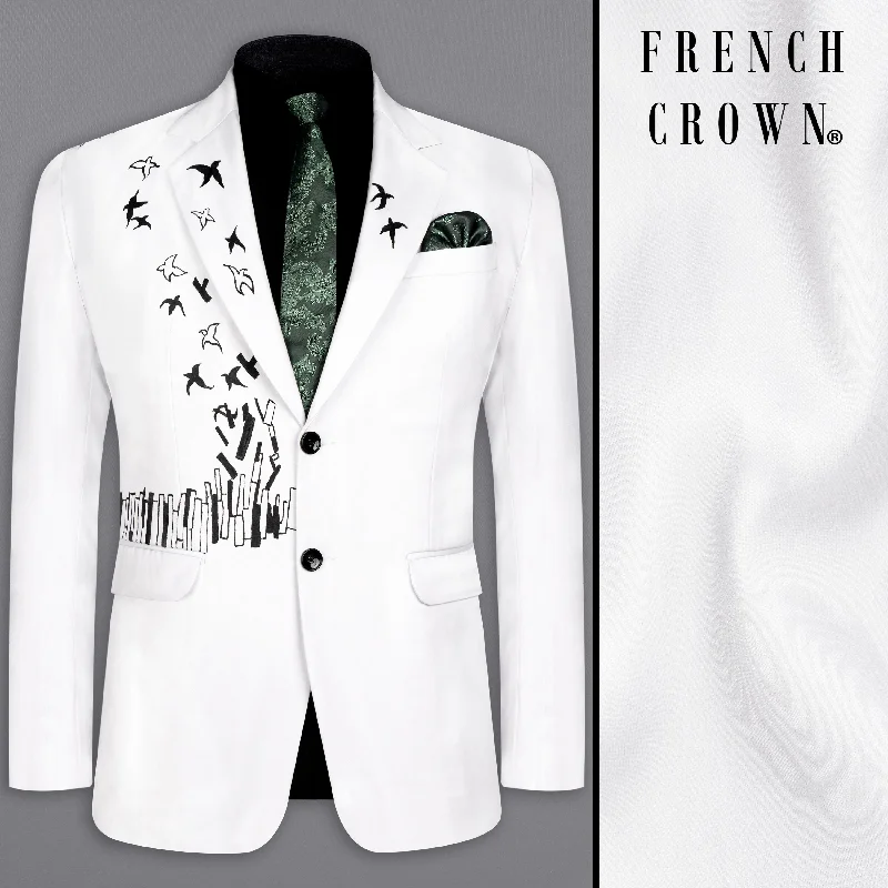 Bright White With Attractive Hand Painted Single Breasted Designer Blazer