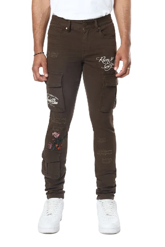 EMBROIDERED CARGO TWILL PANT (BISON)