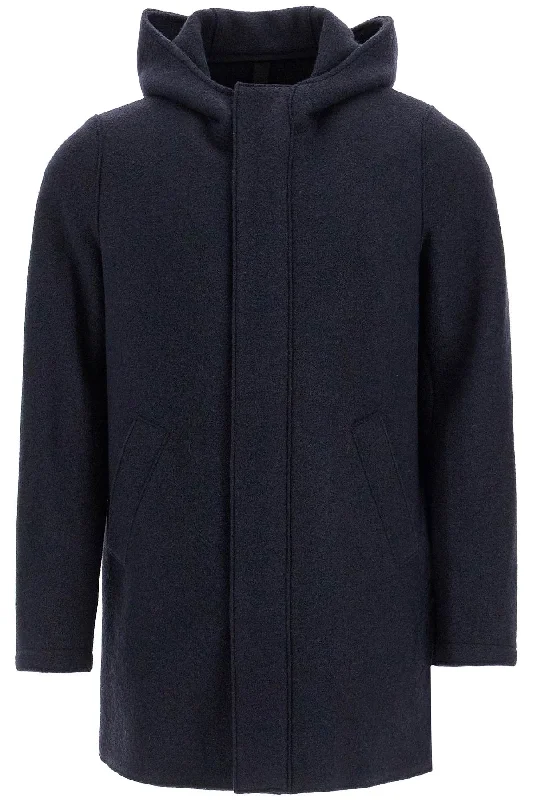 hooded wool coat in boiled wool C9138MLC NAVY BLUE