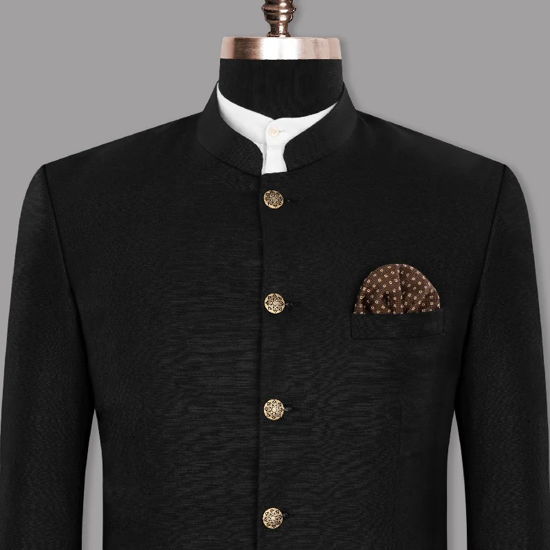 JADE BLACK LUXURIOUS LINEN BANDHGALA/MANDARIN BLAZER