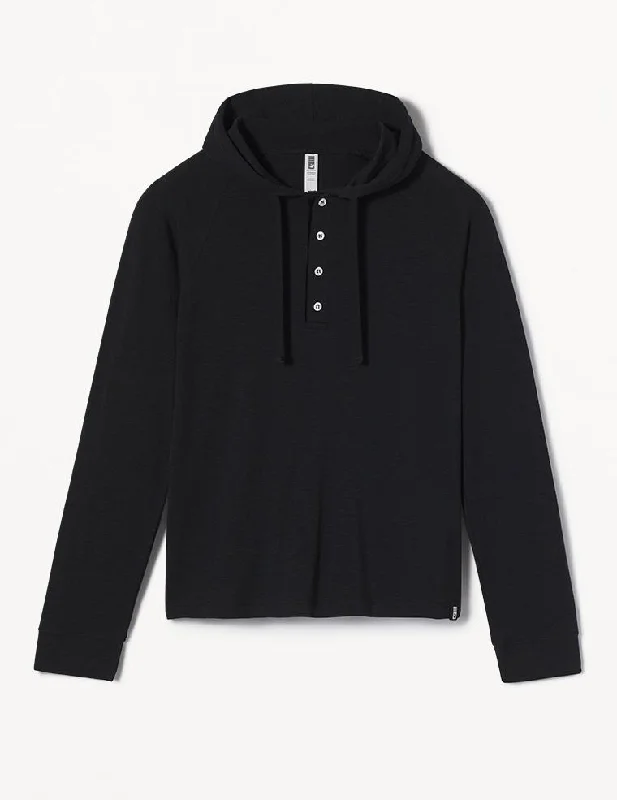 Low Tide Henley Hoodie: Black