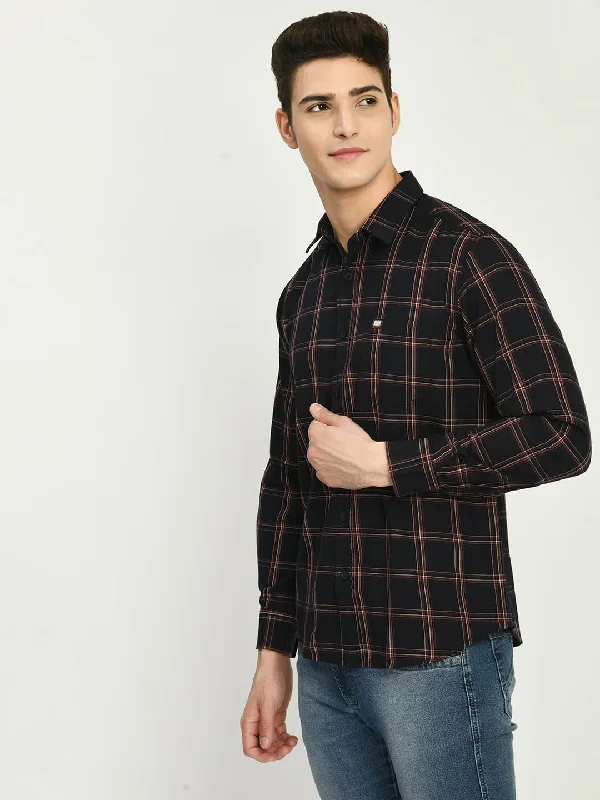 Men’s Checkered Spread Full Sleeve Shirt - Navy Blue