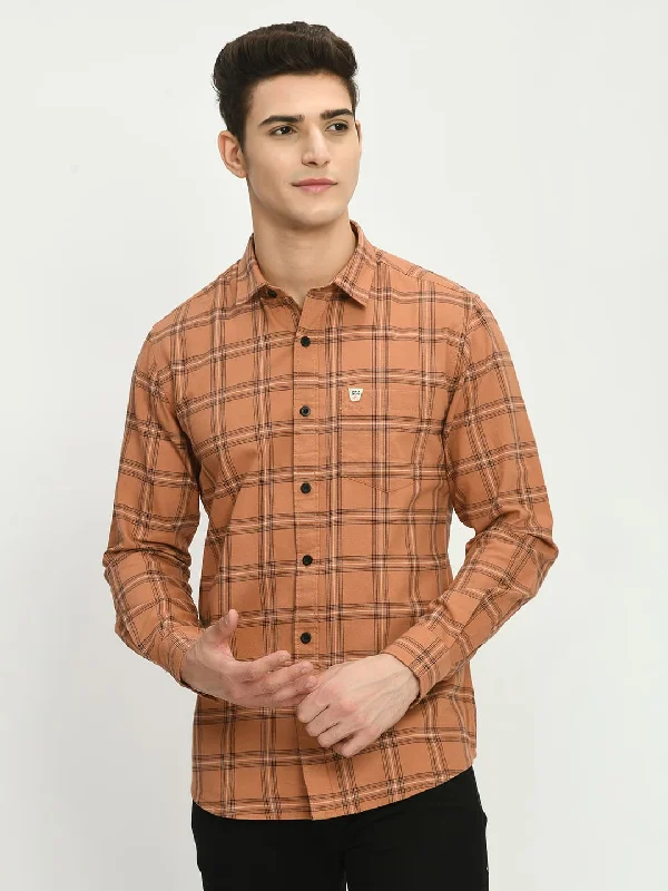 Men’s Checkered Spread Full Sleeve Shirt - Rust