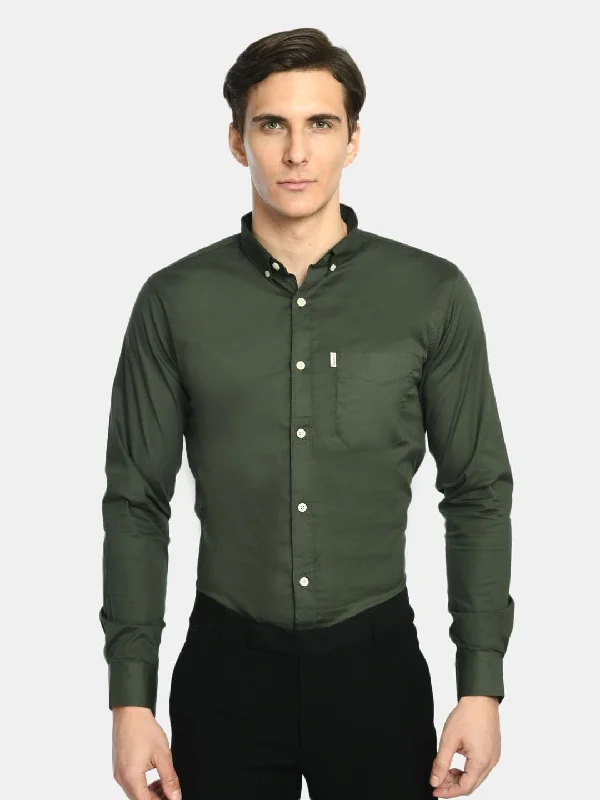 Men's Martini Olive Solid Cotton Regular Fit Shirt