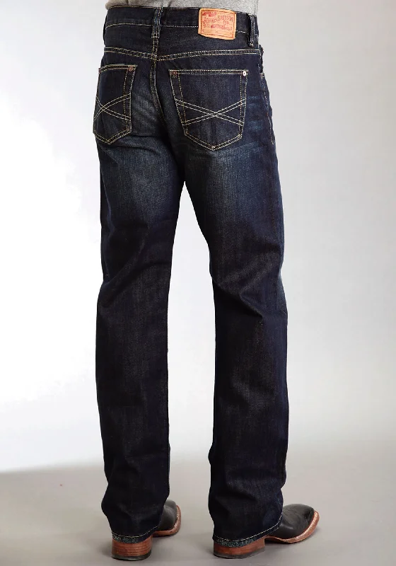 Mens Stetson Blue Cotton Blend Double Needle X Stitch Straight Modern Jeans