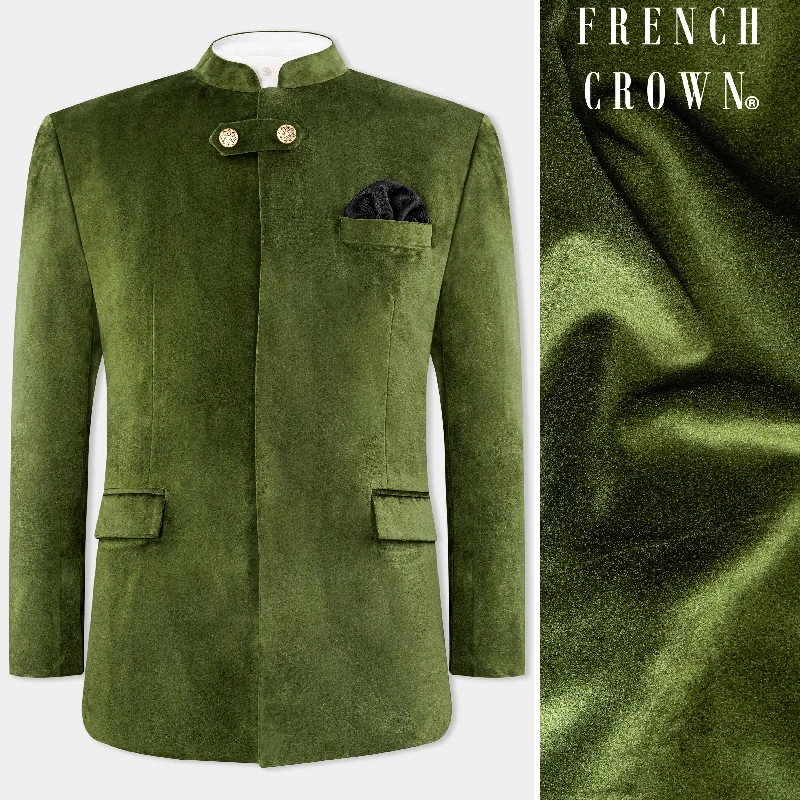 Moss Green Velvet Bandhgala Designer Blazer