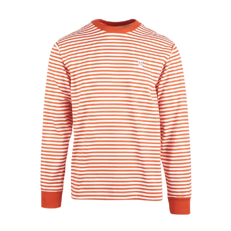 Obey Men's Orange Red 89 Icon II Striped Crew Neck L/S T-Shirt