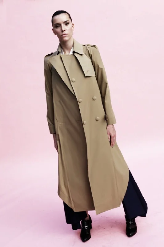 Origami Water Repellent Cotton Giabadine Trench Coat / Khaki