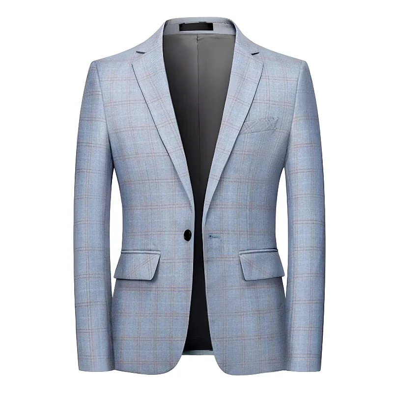 The Alain Plaid Slim Fit Blazer Suit Jacket - Slate Blue