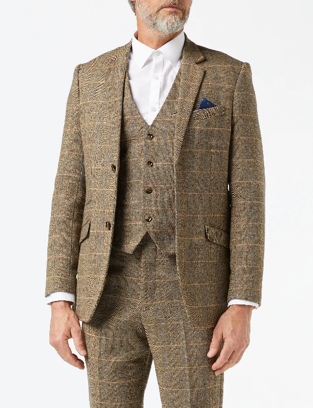 TWEED CHECK HERRINGBONE TAN JACKET