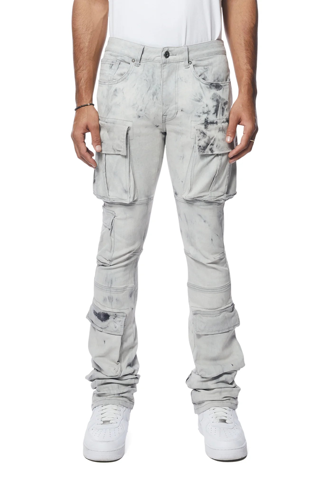 Utility Multi Cargo Stacked Denim Jeans - Sunset Grey