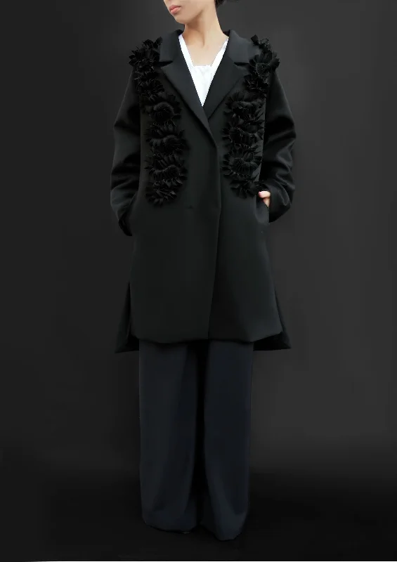 Wool Coat With Flower Petals / Black