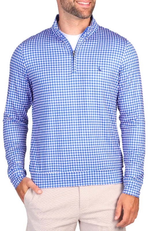 Blue Gingham Performance Quarter-Zip