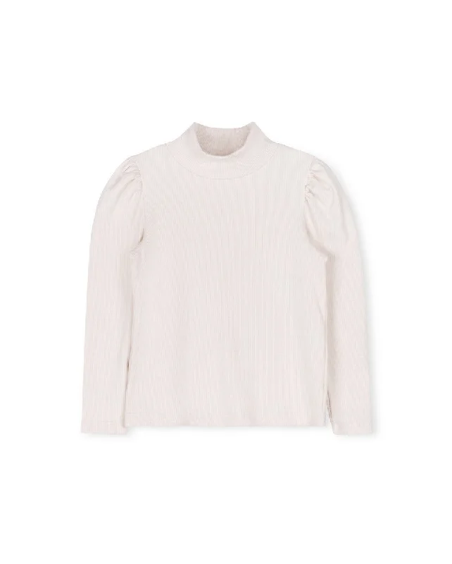 Hello Yellow Ivory Ribbed Puffed Sleeve Turtleneck