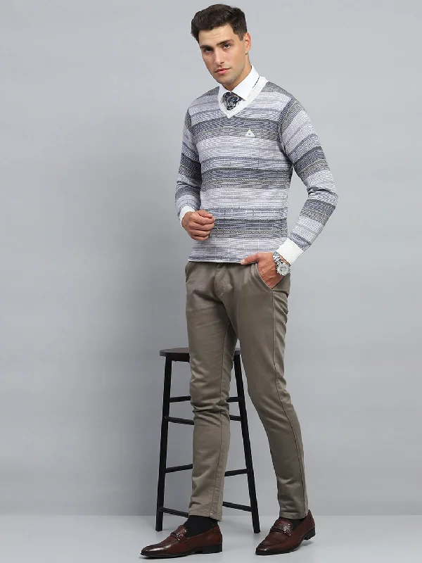 Men Multicolor Check V Neck Full Sleeve Pullover